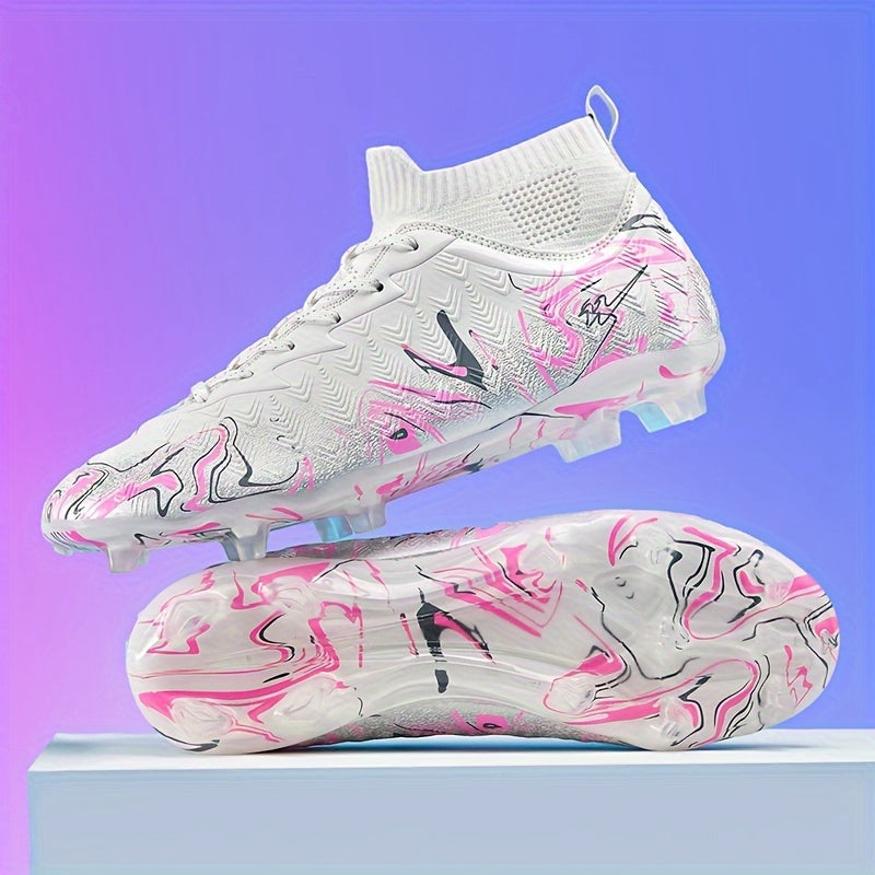 Men's Breathable PU Soccer Cleats with Rubber Sole Lace-Up Casual Style