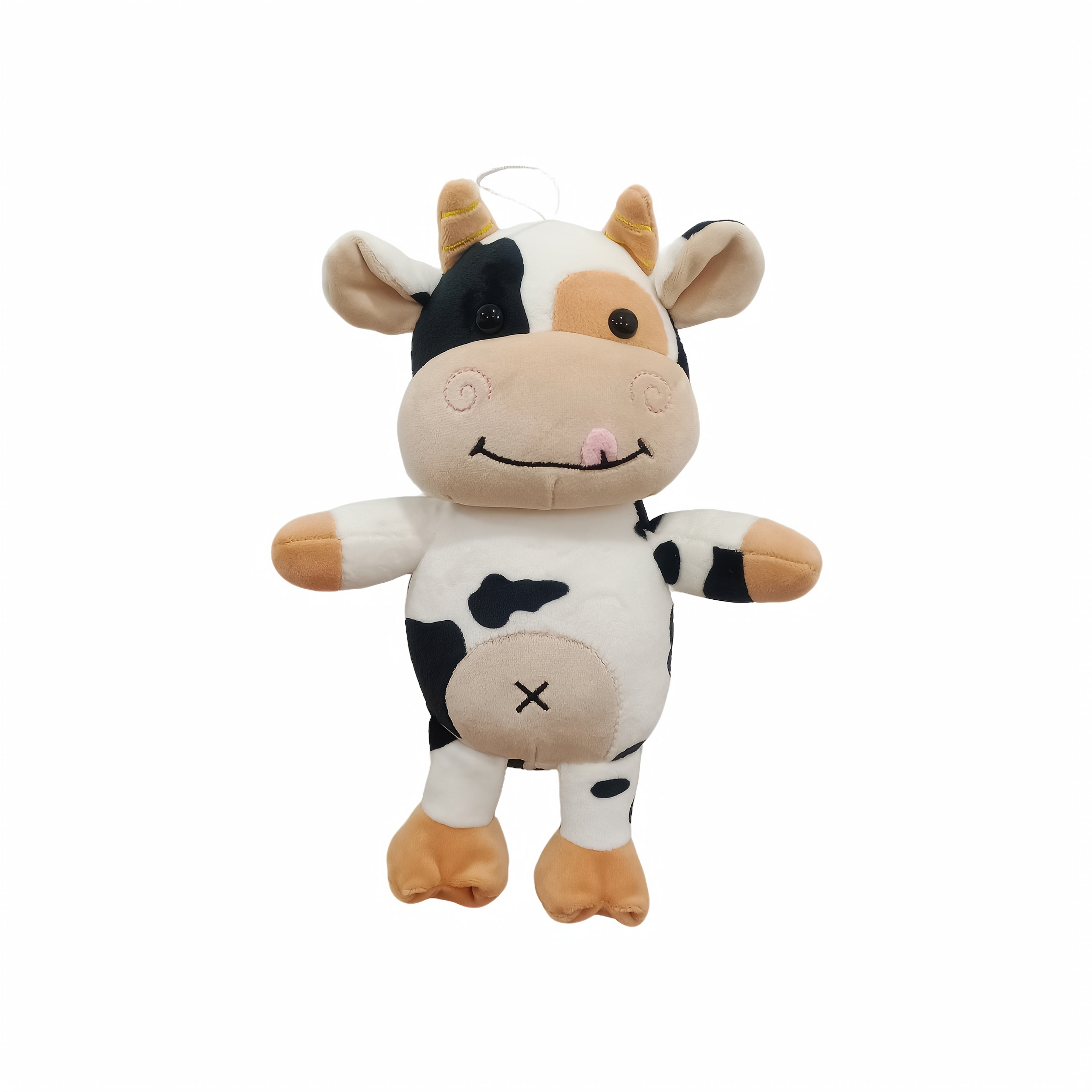 Cartoon Cow Plush Toy for All Ages Soft Polyester Brown White Cuddle Gift