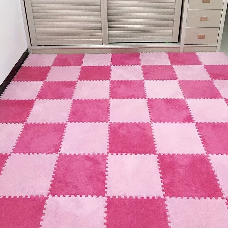 Juego de 24 alfombrillas de felpa floral entrelazadas de forma cuadrada para salón y dormitorio