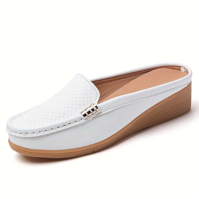 Women Slip-On Loafers Faux Leather Casual Shoes Golden Buckle All-Season