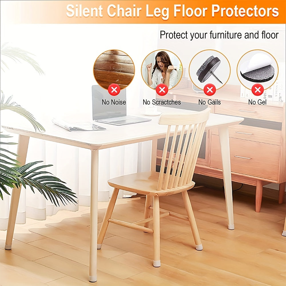 24 Transparent Silicone Chair Leg Protectors with Felt Pads for Floor Scratch Noise Reduction
