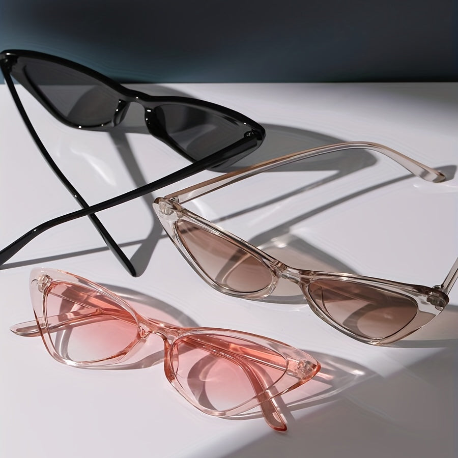 Juego de 3 gafas de ojo de gato unisex con lentes en degradado estilo Y2K, montura transparente, casual y para exteriores