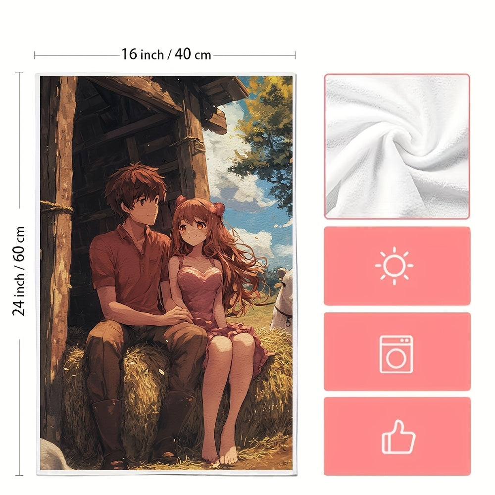 2 ta Ultra-Soft oshxona sochiqlari Anime jufti yurak Hay Bale fermasi yuvuvchan 40x60 sm