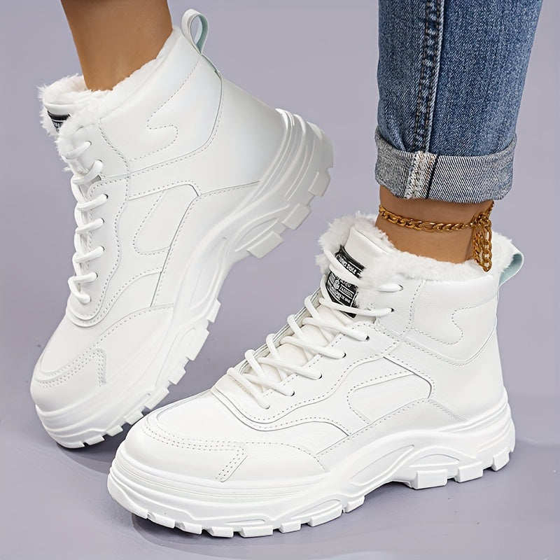 Женские зимние сапоги с флисовой подкладкой, теплые утепленные снегоступы, белые