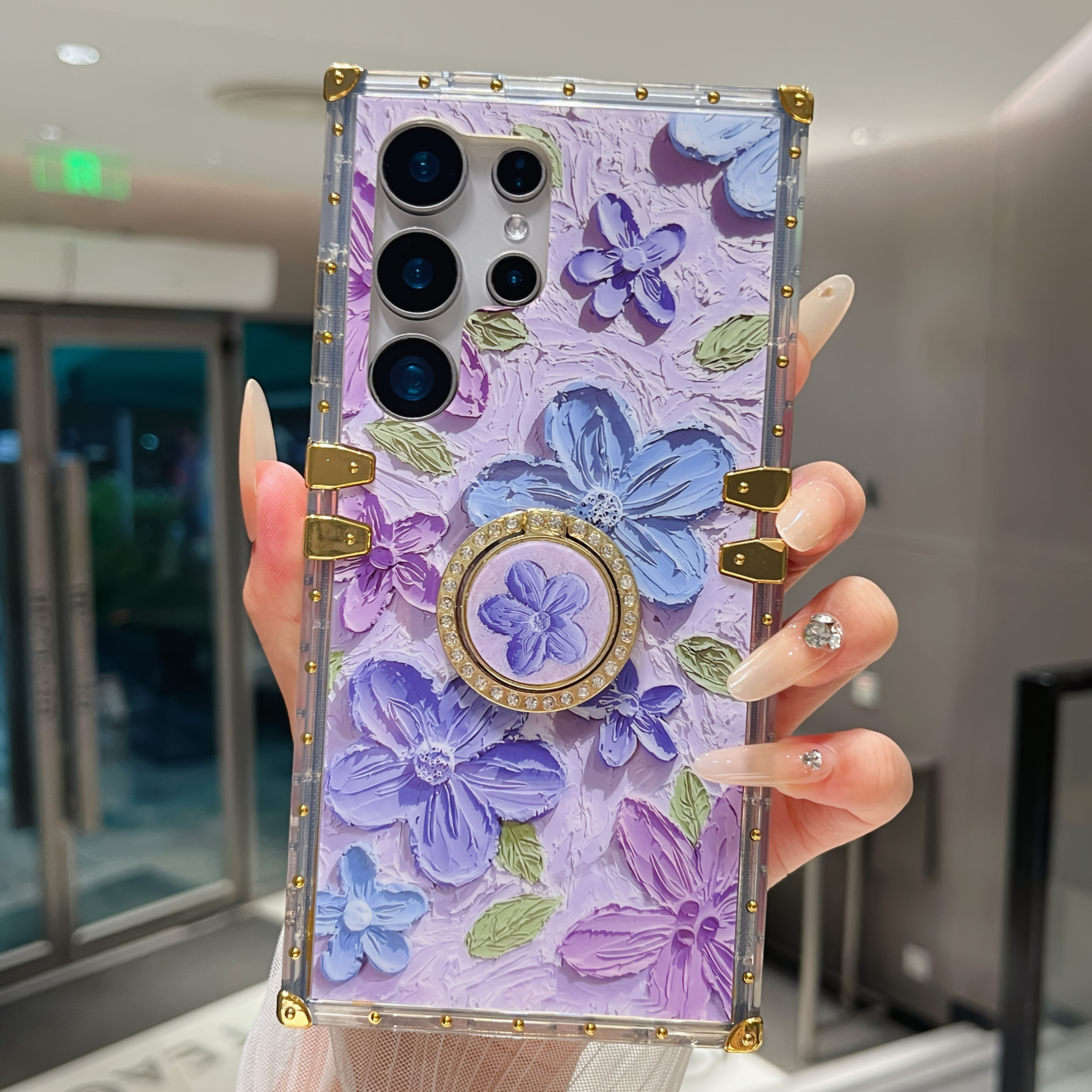 Vintage Oil Painting Flower TPU Phone Case with Ring Bracket for Samsung Galaxy S25 Ultra S24 Ultra S23 Ultra S22 Ultra S25 Plus S24 Plus S23 Plus S22 Plus S25 S24 S23 S22