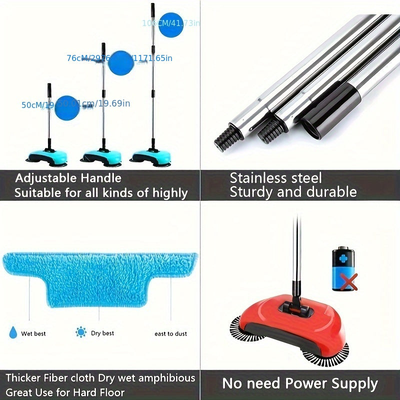 3-in-1 Hand Push Sweeper Vacuum Cleaner Wet Dry Mop for Hardwood Tiles