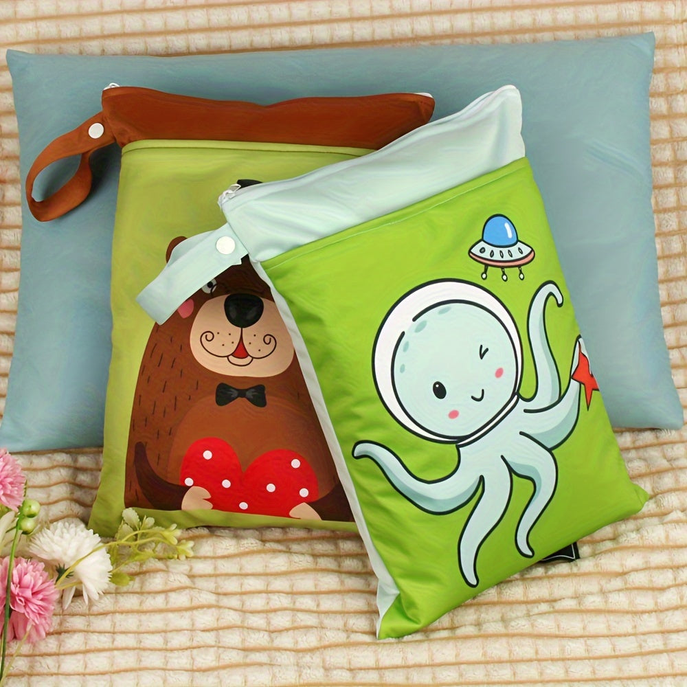 Водонепроницаемая сумка для влажных вещей с принтом животных, washable сумка для подгузников, сумка для мамы с двумя молниями, многофункциональная дорожная и пляжная сумка, органайзер для хранения косметики