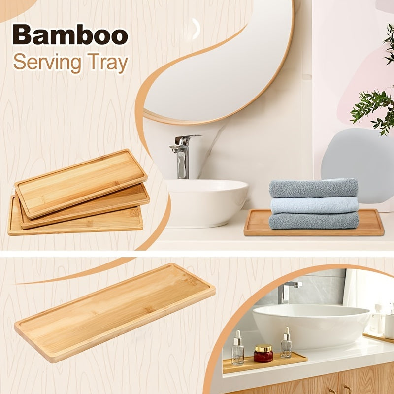 Bamboo Serving Tray with Rounded Edges for Bathroom or Dresser Use