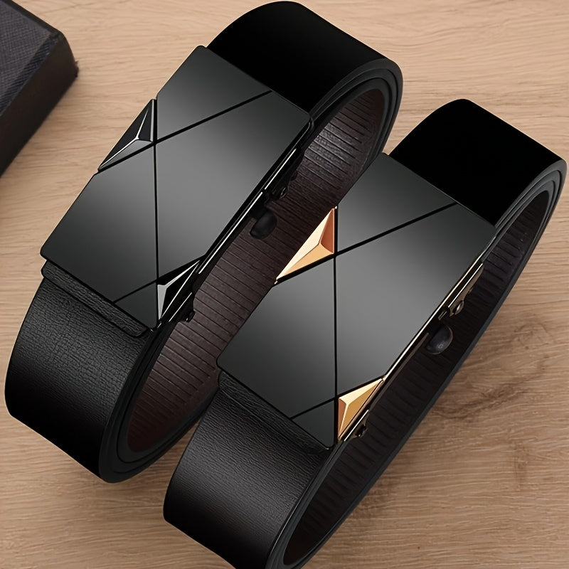 Men's Black Faux Leather Belt with Automatic Buckle for Business and Casual Use