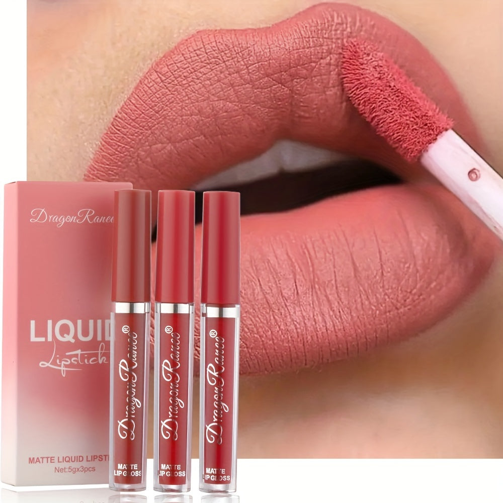 Women Matte Lip Glaze Set Waterproof Long-Lasting Lip Color 3 Colors