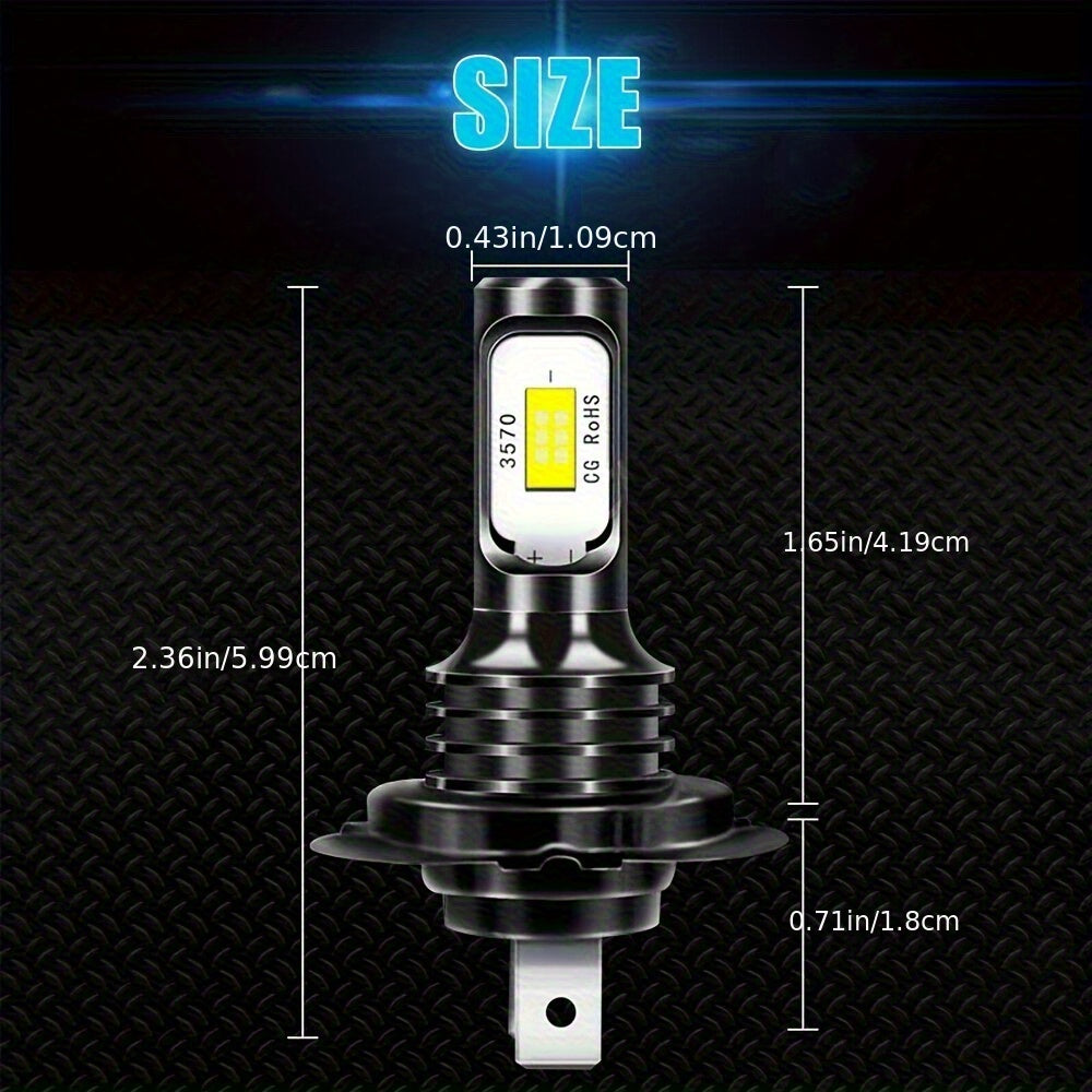2 dona H7 LED farlar uchun avtomobil yuqori va past nur, tuman chiroqlari 6000K oq