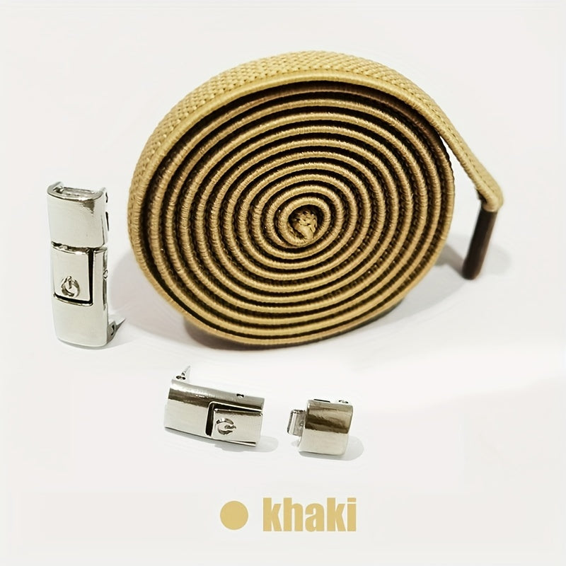 Unisex Elastic Flat Shoelaces With Metal Buckles No Tie Shoe Accessories