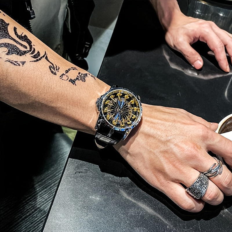 Erkaklar uchun zamonaviy vintage qora sun'iy charm belbog'i, kvarts soat bilan, tasodifiy talabalar uchun ideal.