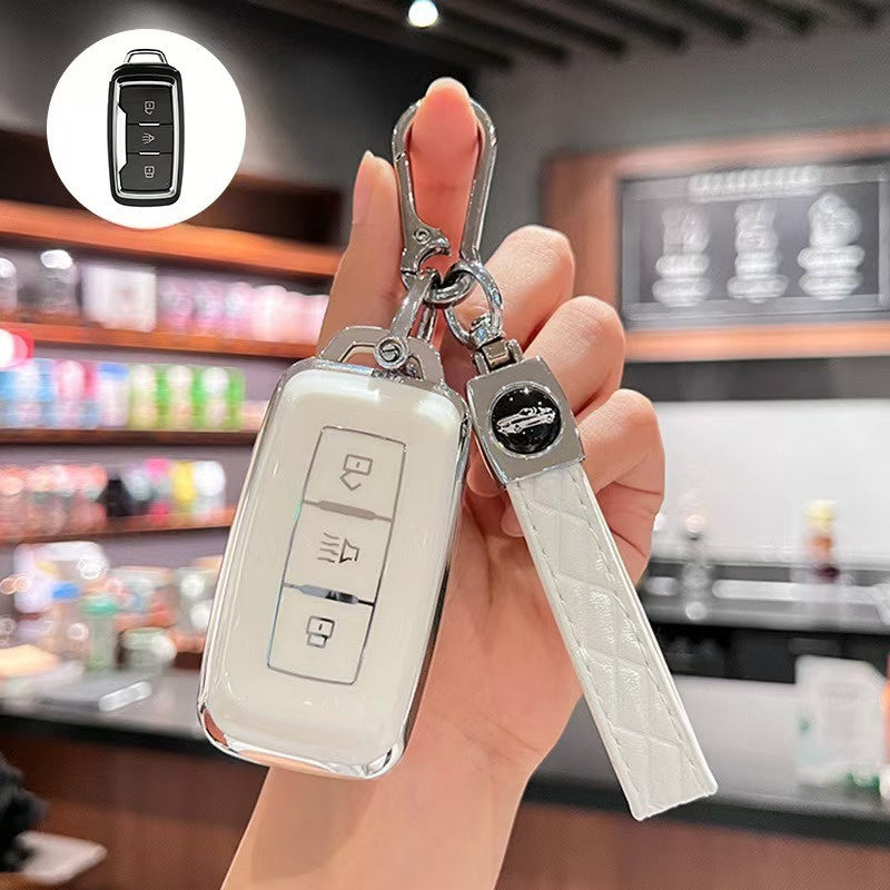 Car Key Fob Cover TPU Scratch-Resistant Black with Keychain for Vehicles