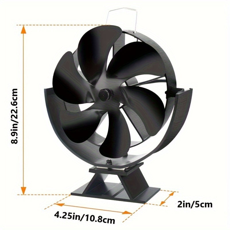 Heat Powered Wood Stove Fan 6-Blade Aluminum Fireplace Air Circulator