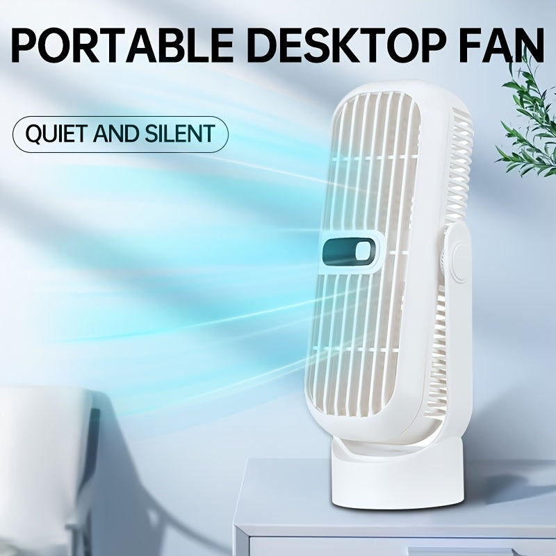 Ventilador portátil de escritorio blanco con doble motor, flujo de aire ajustable en 720°