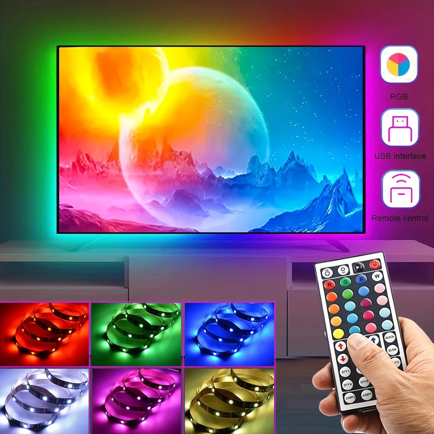 Wireless RGB LED Strip Lights with Infrared Remote Control for Living Room Decoration