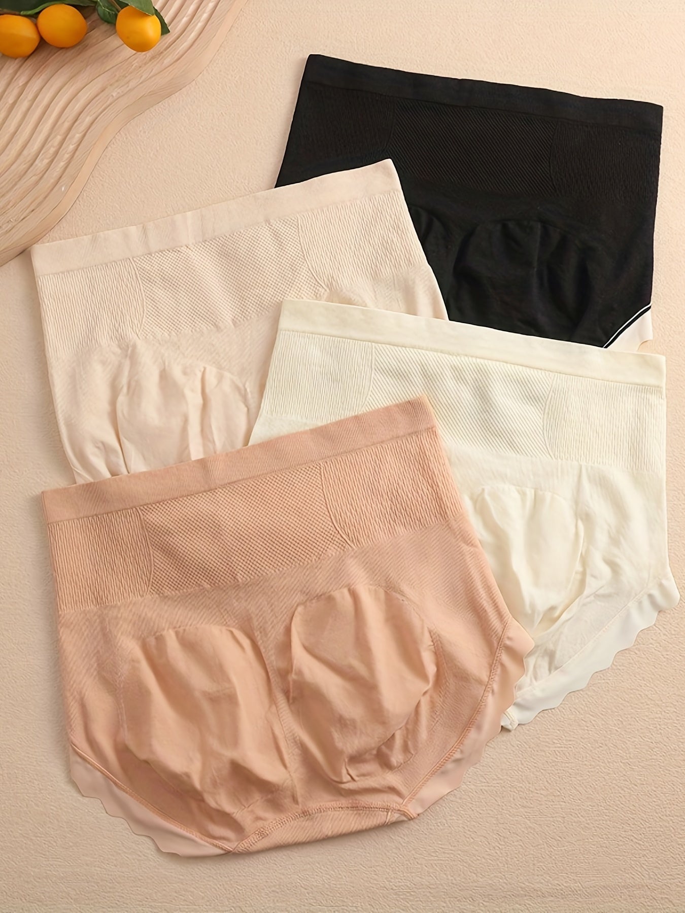 Pack de 4 braguitas sin costuras de talle alto para mujer, color sólido, soporte medio, 90% poliamida