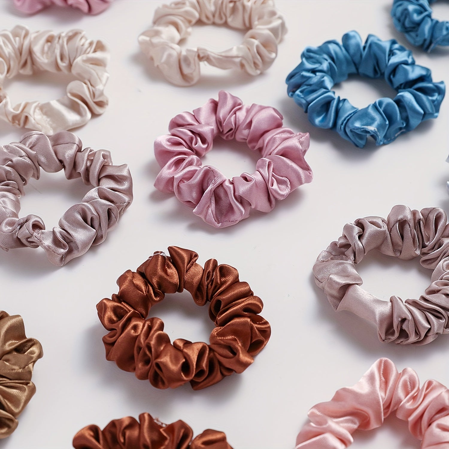 Set of 20 Solid Color Satin Ponytail Hair Ties in Earth Tones