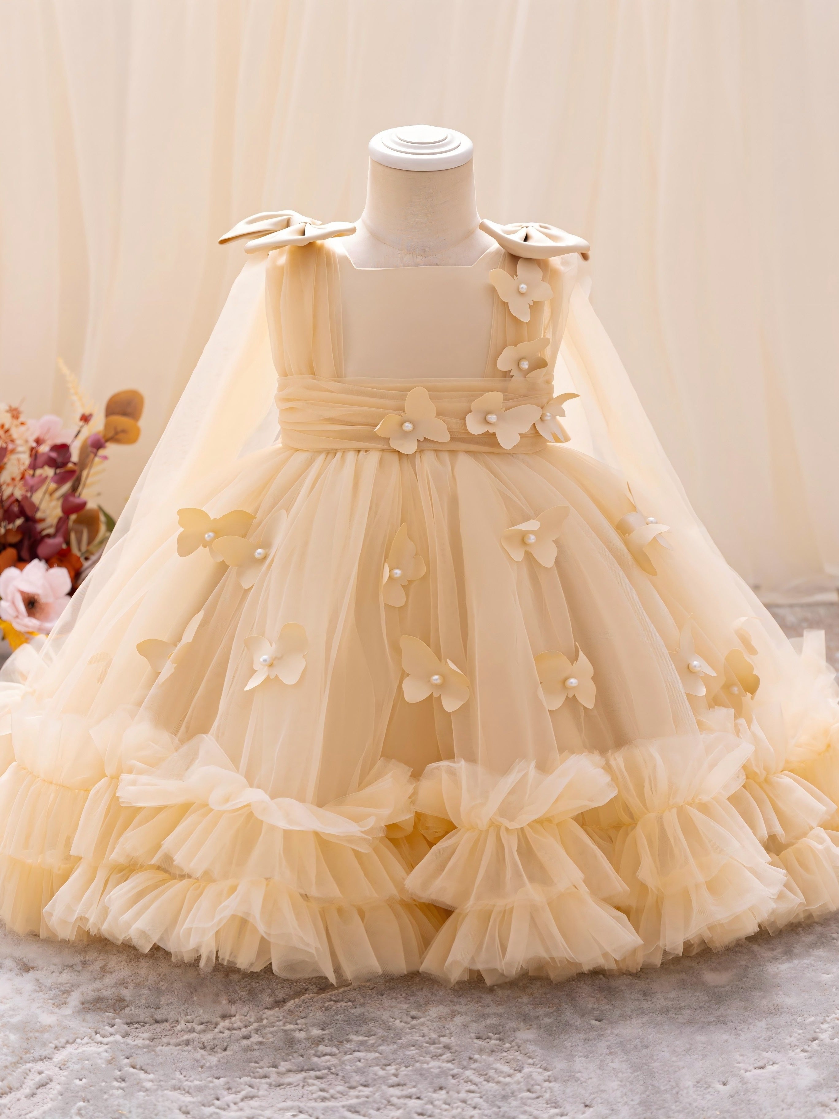 Girls Tulle A-Line Dress for Parties Weddings Birthdays and Events Knee Length Pleated Solid