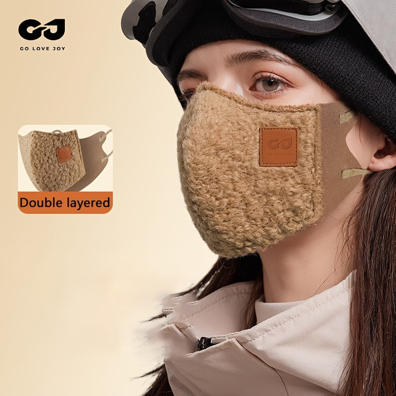 Winter Plush Double-Layered Face Mask for Men Women Warm Windproof Polyester