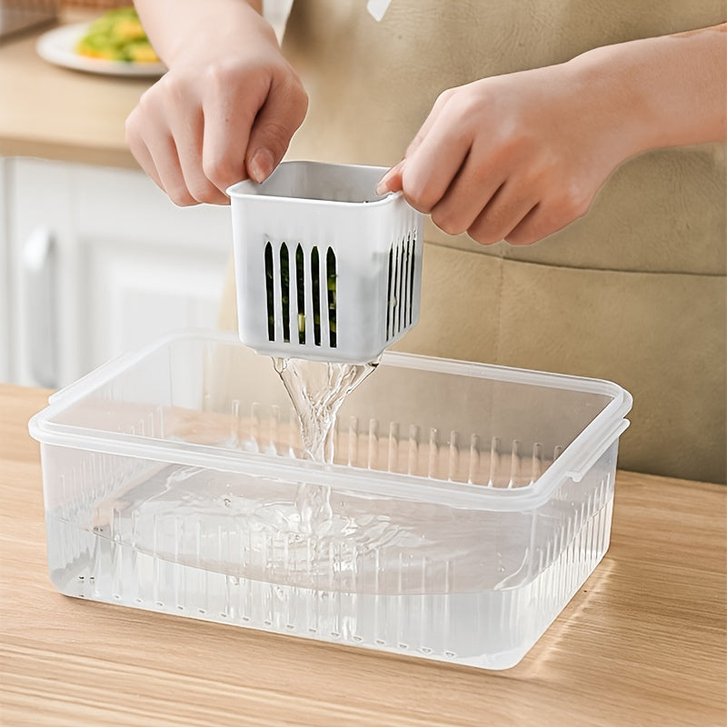 Kitchen Scallion Storage Box with 6 Compartments, Drain, Keeps Fruits Fresh