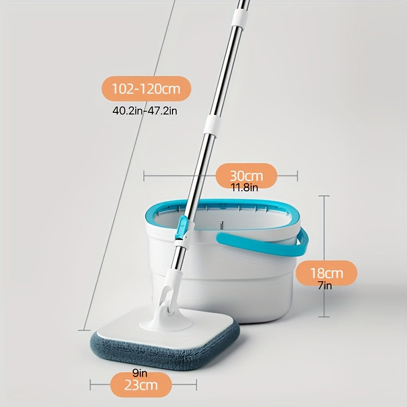 Uyda aylanuvchi mopu va chelak to'plami, 4 ta mato bilan - changni olib tashlash uchun qo'l bilan yuviladigan mop, quruq va nam foydalanish uchun, yog'och pollarga, plitalarga, marmarga, uy, oshxona, hammom uchun ideal - tozalash materiallari va asboblari