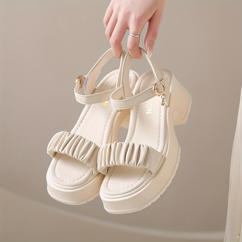Women's Chunky Heel Sandals with Knot Design Open Toe Buckle Strap Summer