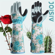 Guantes largos de jardinería para mujer, poliéster, a prueba de espinas, transpirables, con estampado floral azul