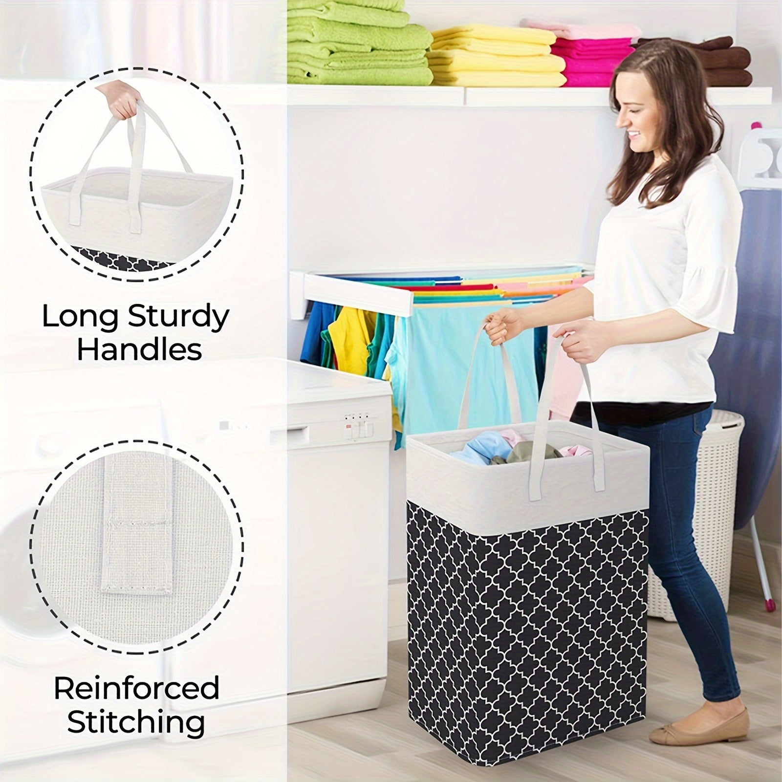 75L Foldable Laundry Hamper with Handles Waterproof Portable Storage Bin for Clothes and Toys Black Grey Red Blue