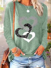 Women's Casual Long Sleeve T-Shirts Set with Geometric Prints in Black Teal Pink and Purple