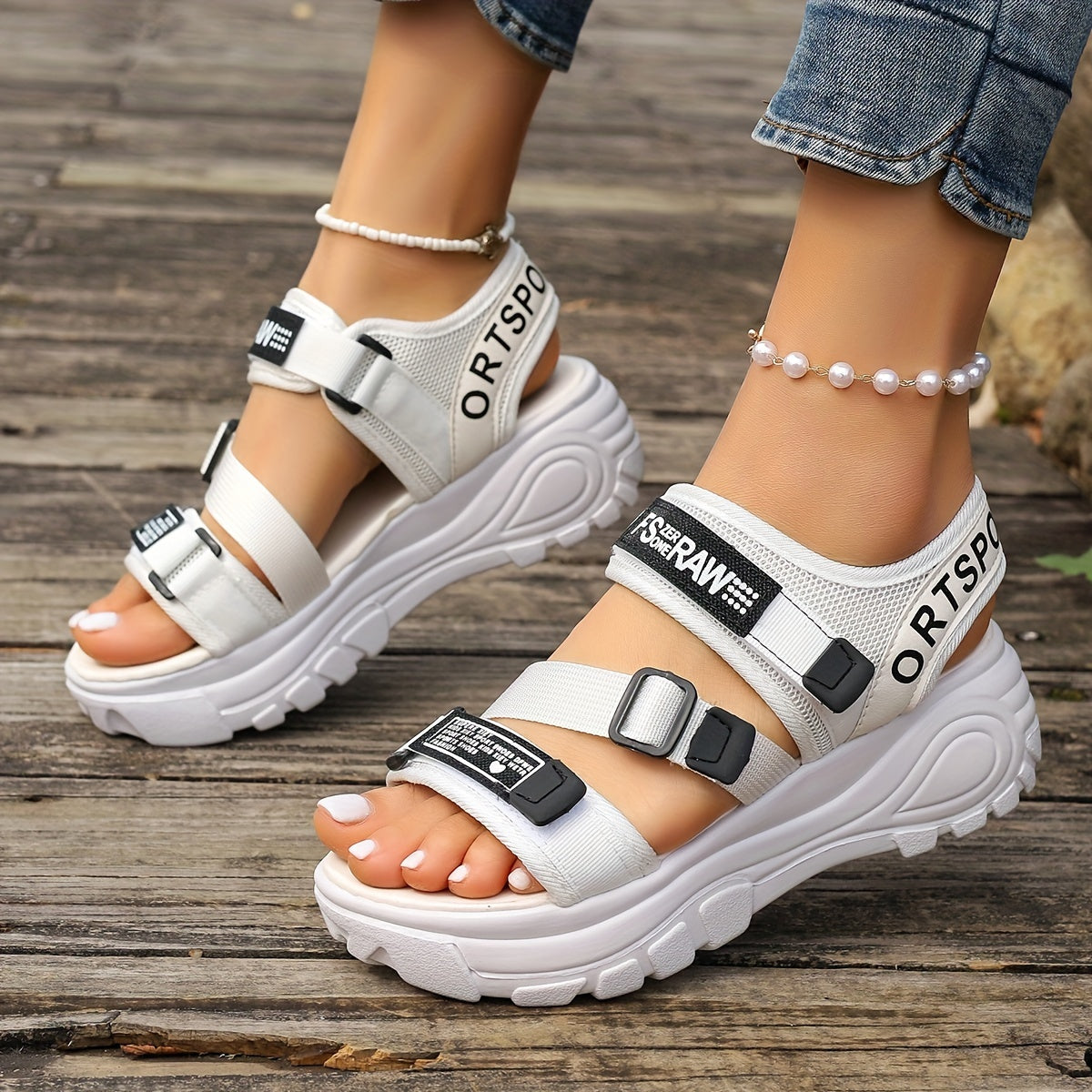 Women's Mesh Fabric Thick Sole Sports Sandals with Platform Heel for Beach and Casual Wear