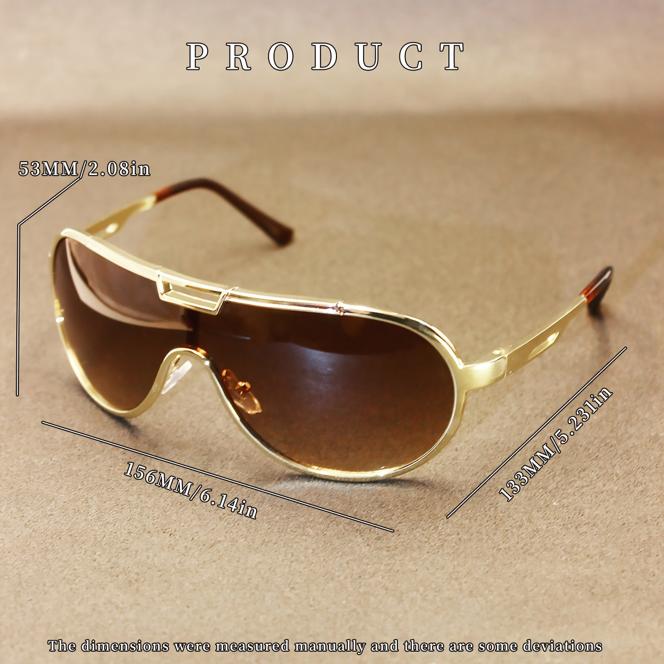 Oversized Gold Frame Sunglasses for Outdoor Cycling and Street Fashion with Zipper Case