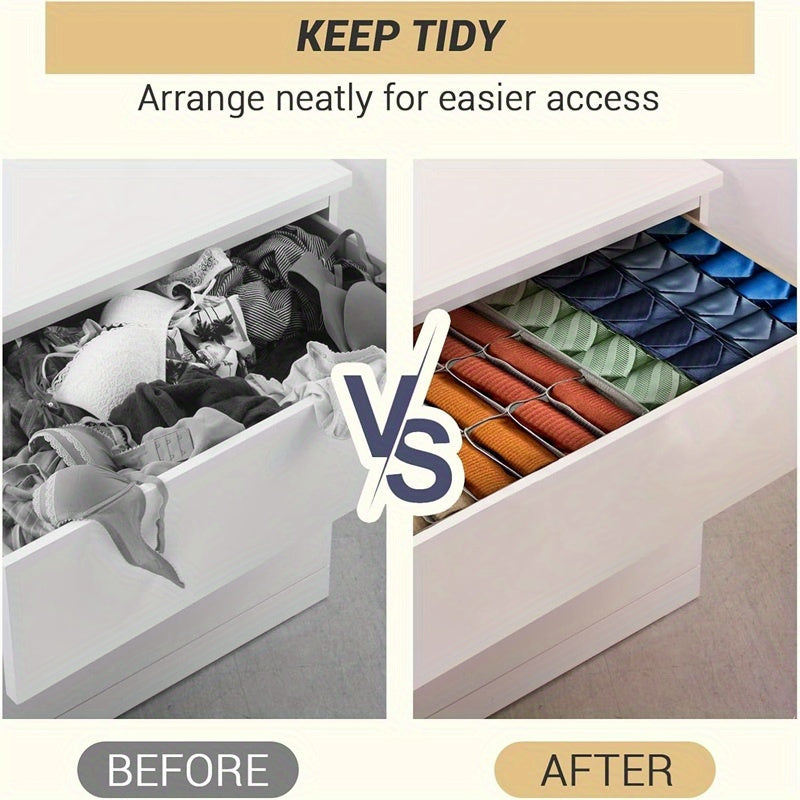 Polyester Drawer Organizer with Partitions for Socks Underwear and Ties