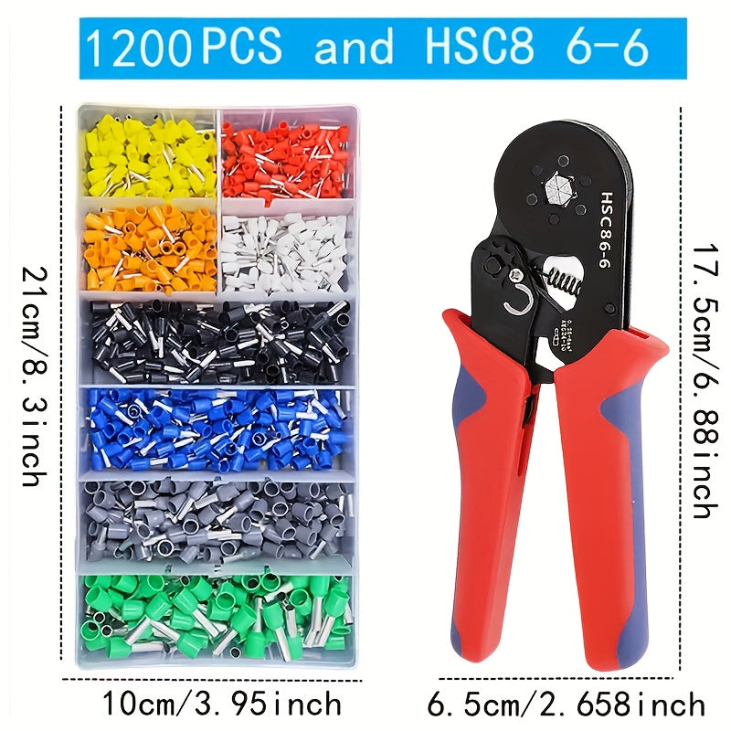 Crimping Kit with 300-1200 Tubular Crimp Terminals and Pliers for Electrical Connectors