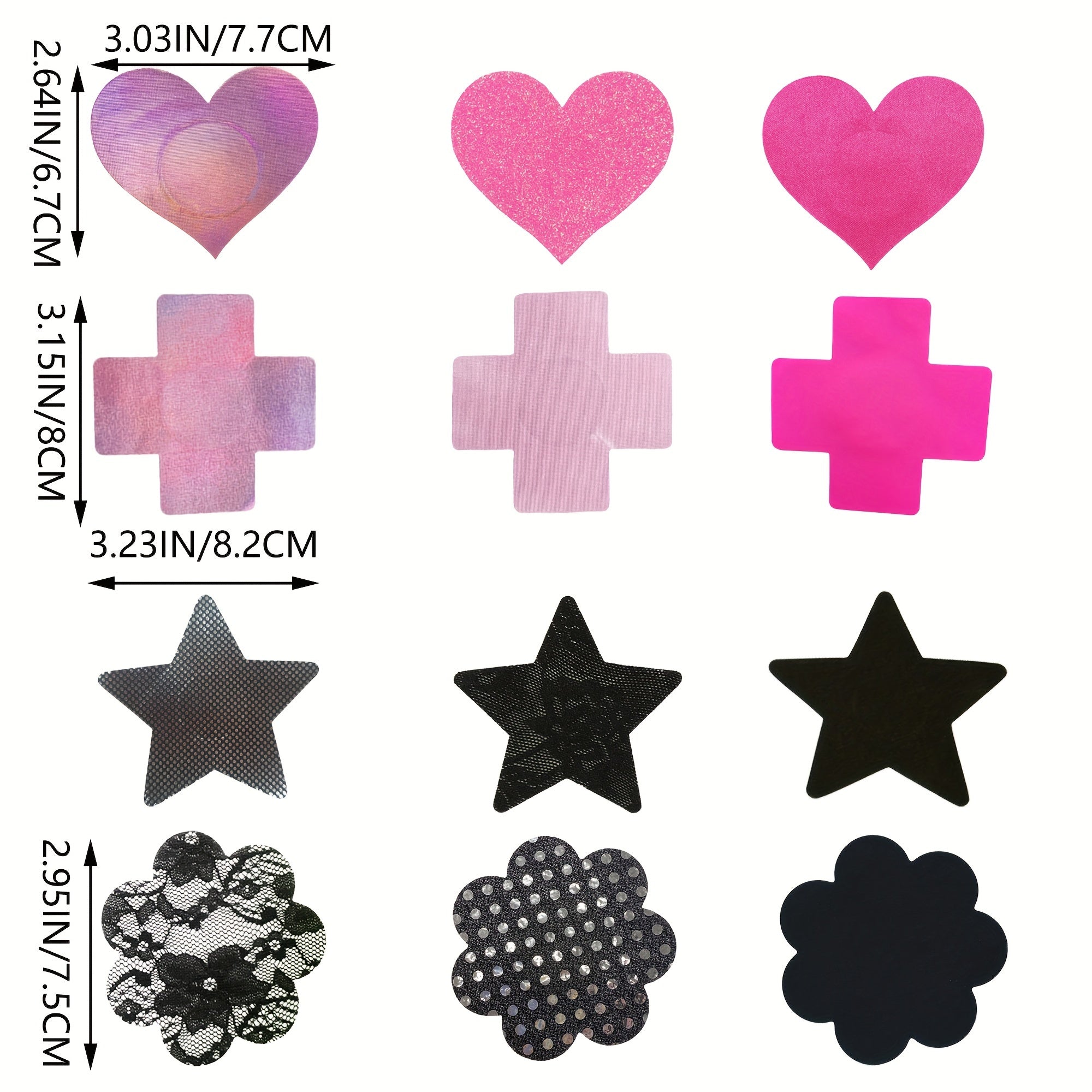 Set of 12 Black Breast Stickers with Pink Girl Design for Nipple Decoration and Body Art