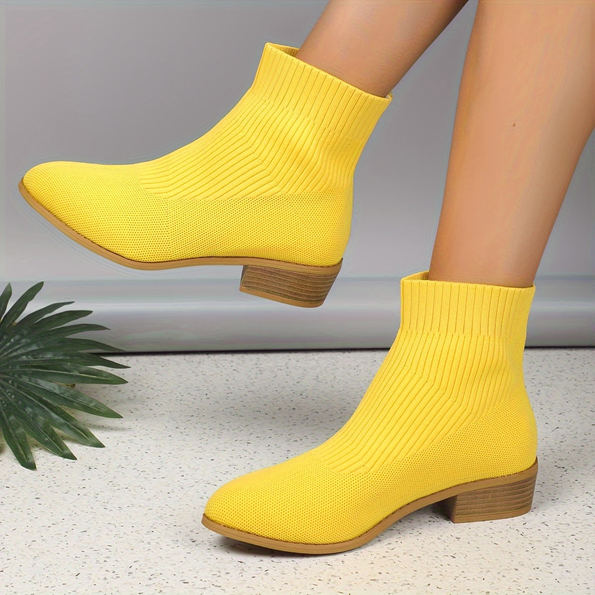 Women's Knit Boots Breathable Round Toe Chunky Heels Fall Sneakers