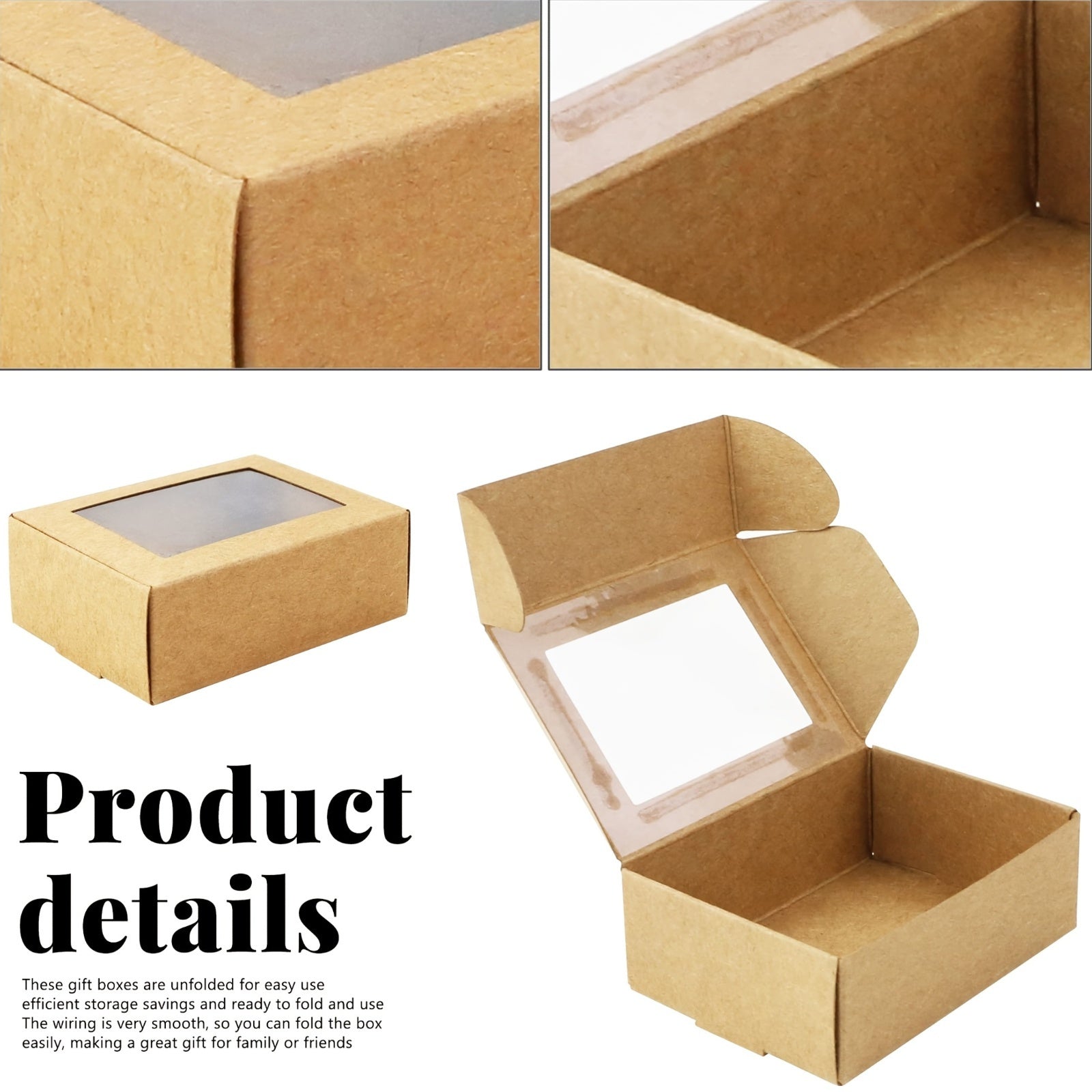 Zargarlik buyumlari uchun shaffof oynali 50 ta kichik kvadrat Kraft qog'oz qutilar