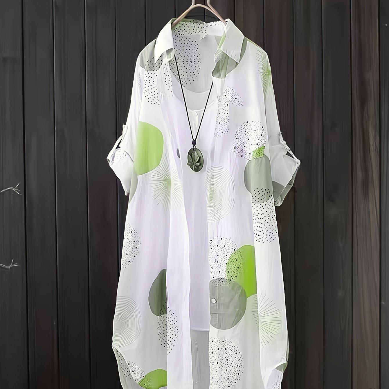 Plus Size Women's Geometric Print Blouse Lightweight Button-Up Shirt