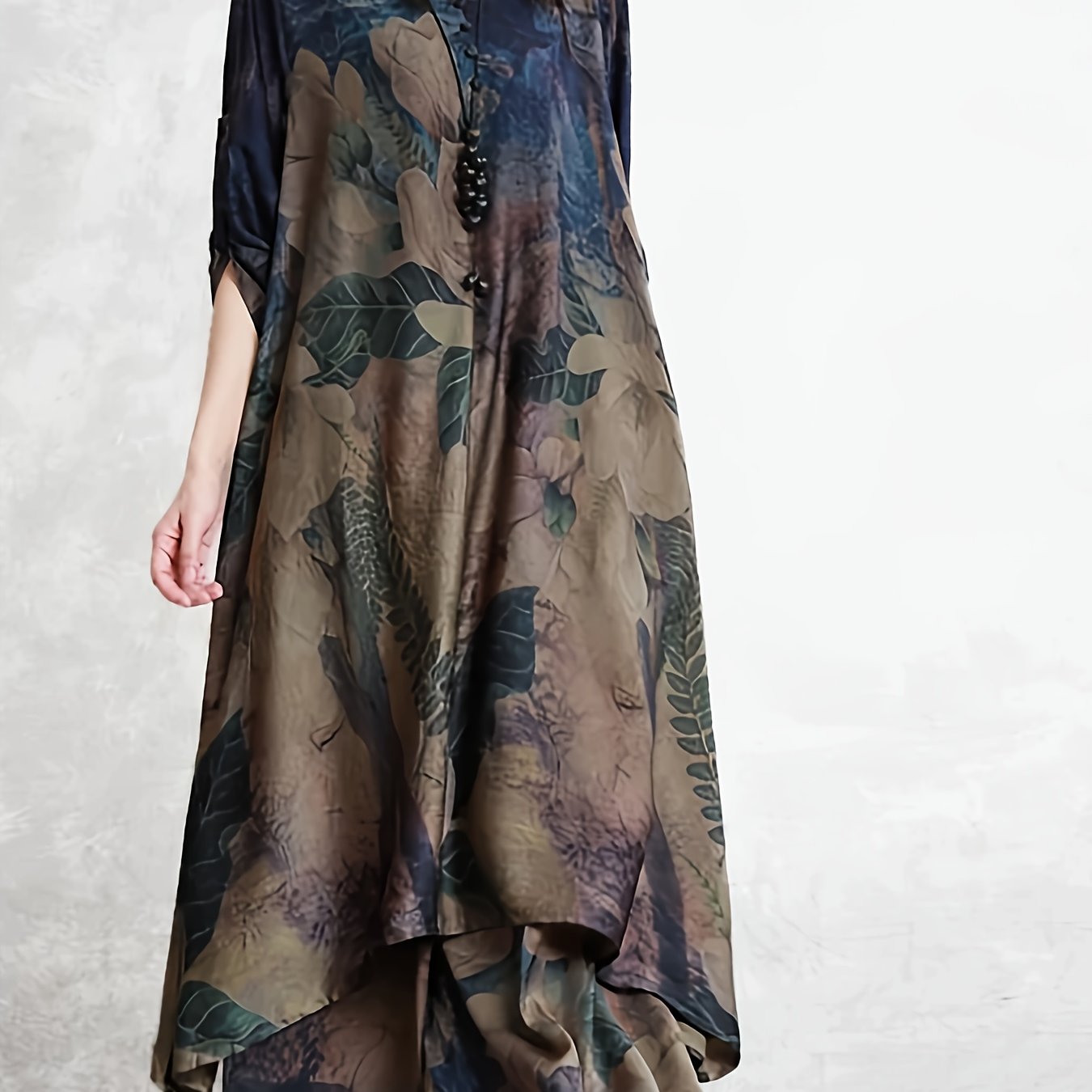 Plus Size Women's Floral Polyester Suit with Crew Neck and Woven Fabric