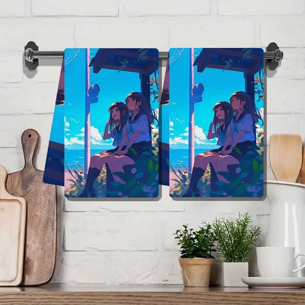 2 Pieces Ultra Soft Kitchen Towels 16x24 Inches Highly Absorbent Dish Hand Towels