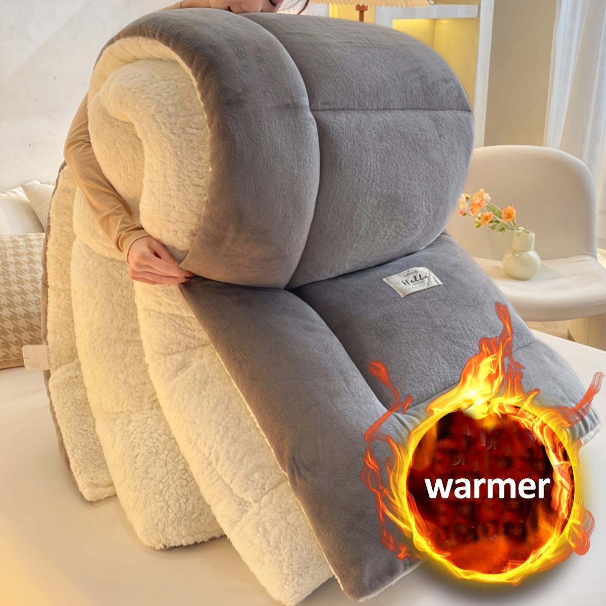 Sherpa Fleece Quilt Core Cabin Style Comforter Double-Sided Fluffy Warm Bedding