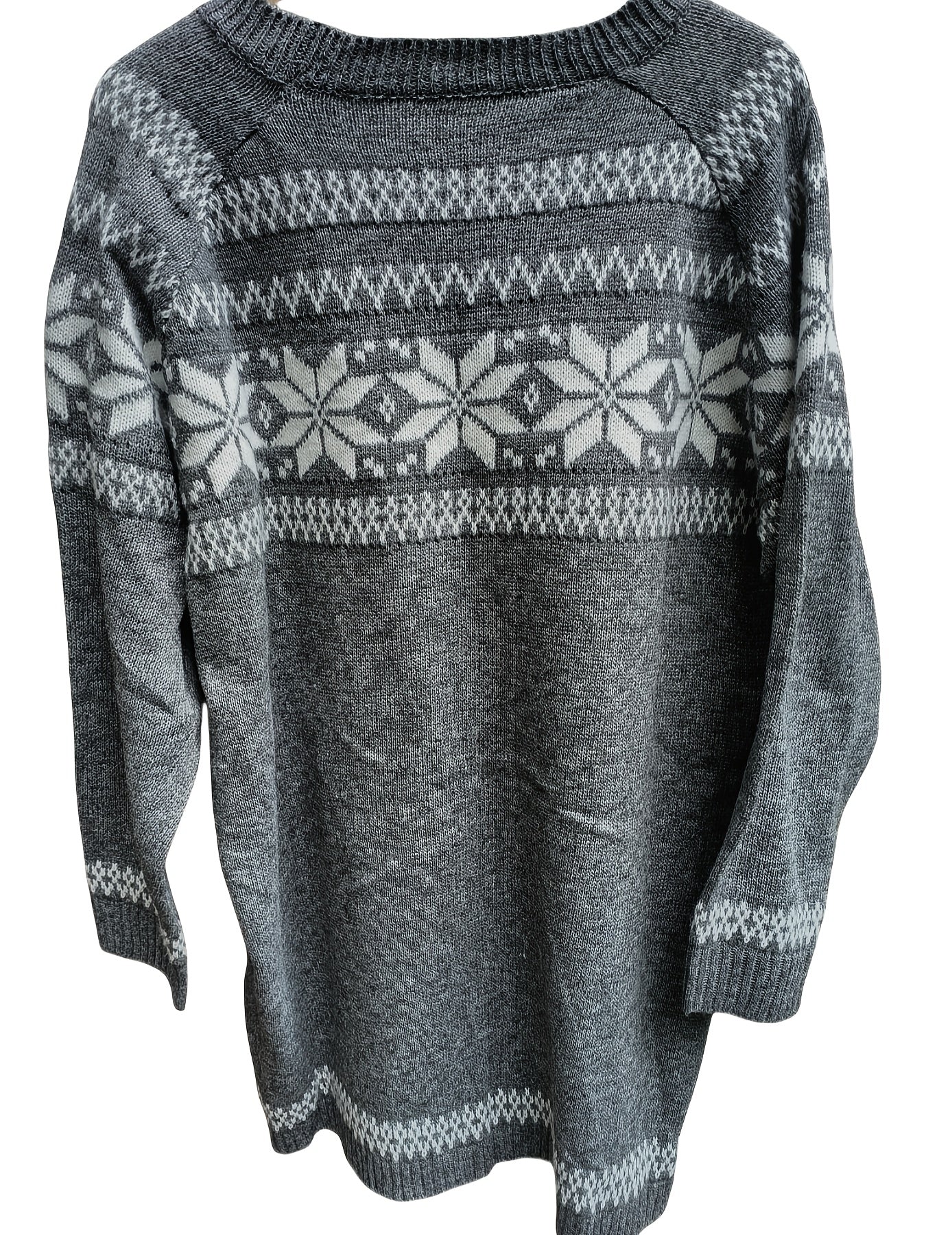 Suéter de manga larga con patrón geométrico para mujer talla grande, suéter de cuello redondo oversize