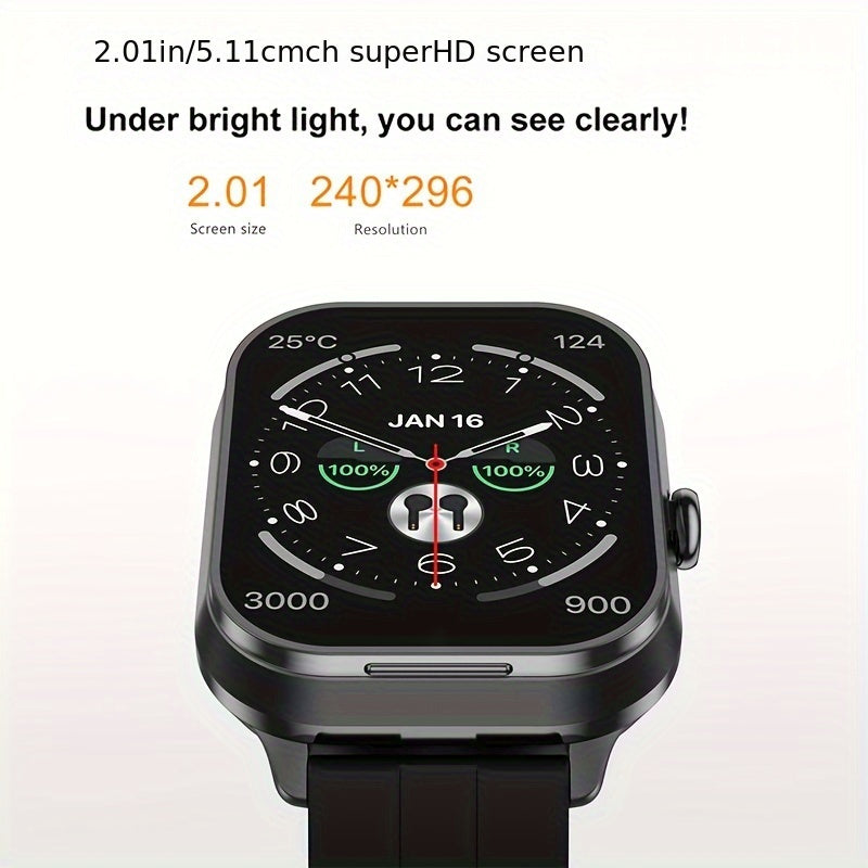 2-in-1 Smart Watch with TWS Earbuds Wireless Charging Large TFT Screen Square Alloy Case Interchangeable Straps Weather Call Date Features