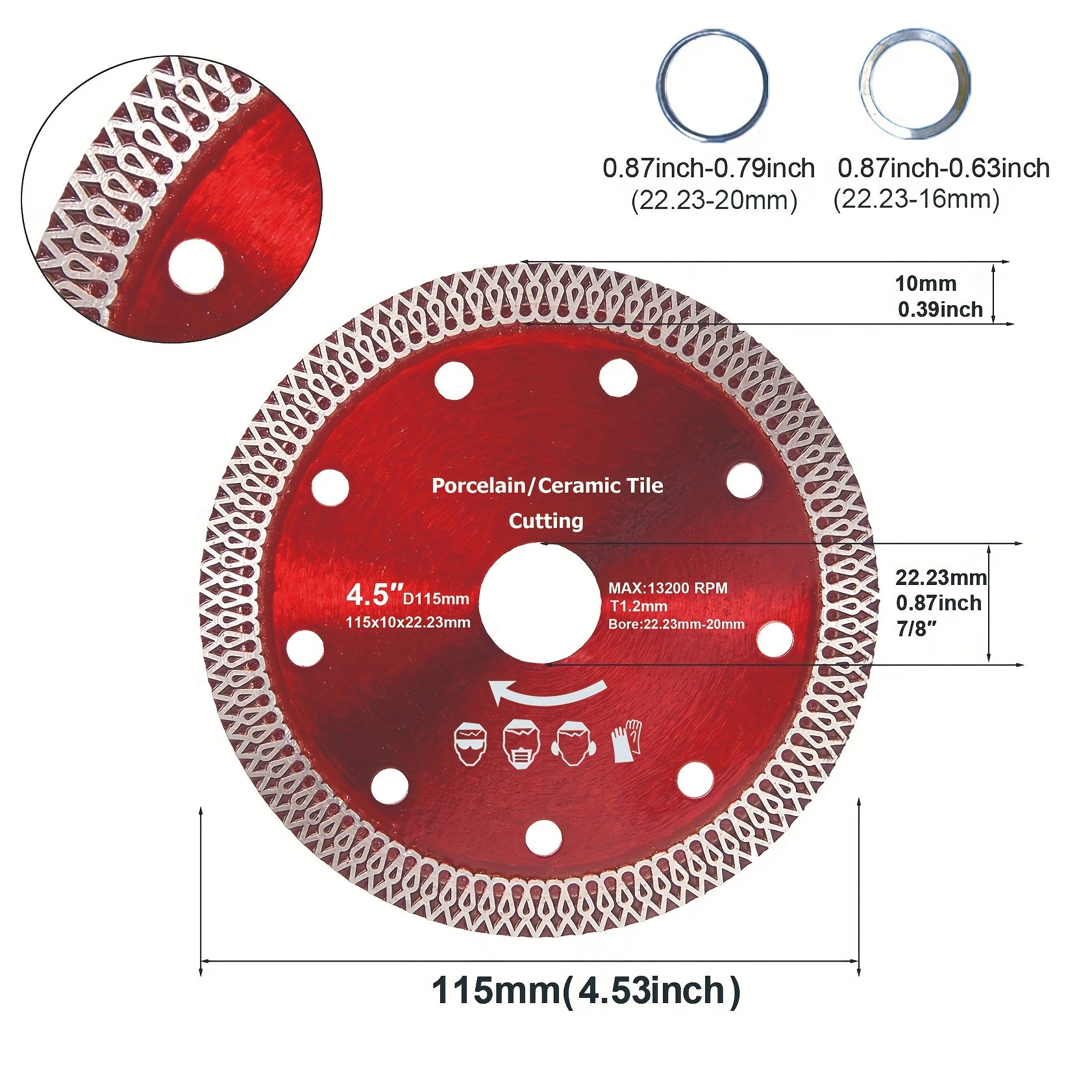 11.43cm Diamond Ceramic Saw Blade for Porcelain Tile Granite Brick Concrete Cutting