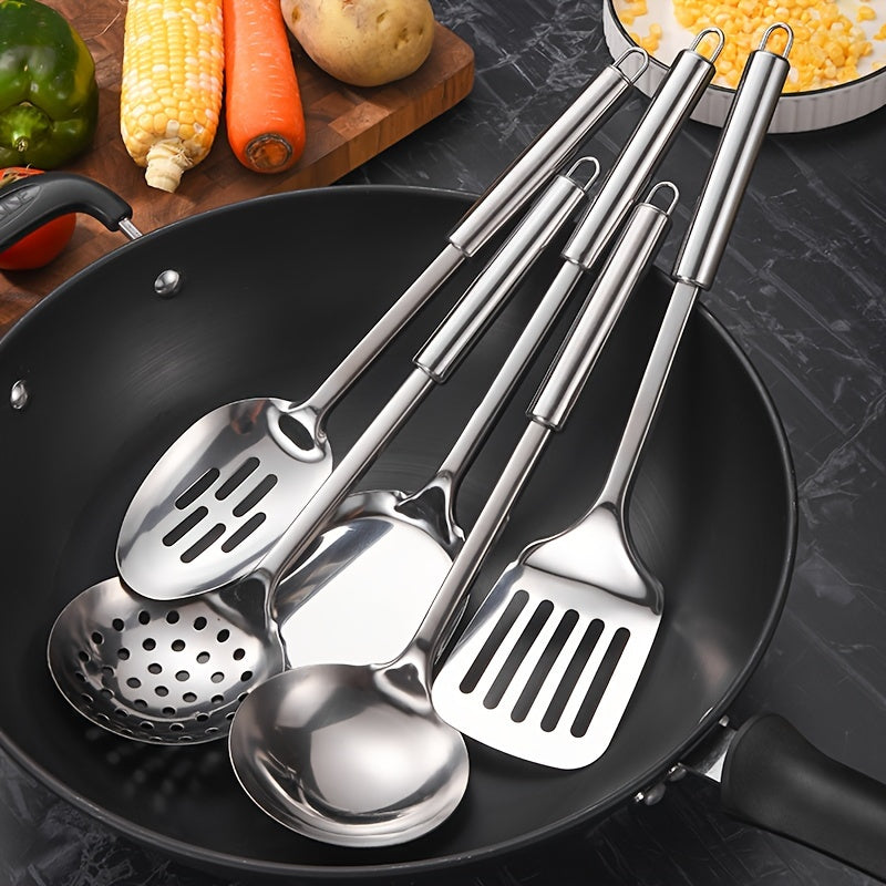 Stainless Steel Kitchen Utensil Set with Spatula Ladle Strainer and Turner