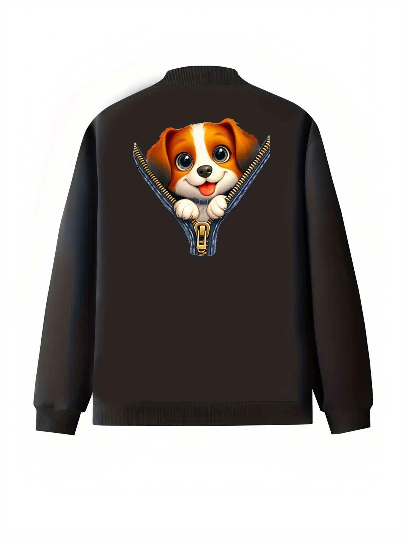 Women's Plus Size Casual Jacket with Cartoon Dog Print Long Sleeve Zip Autom shirts