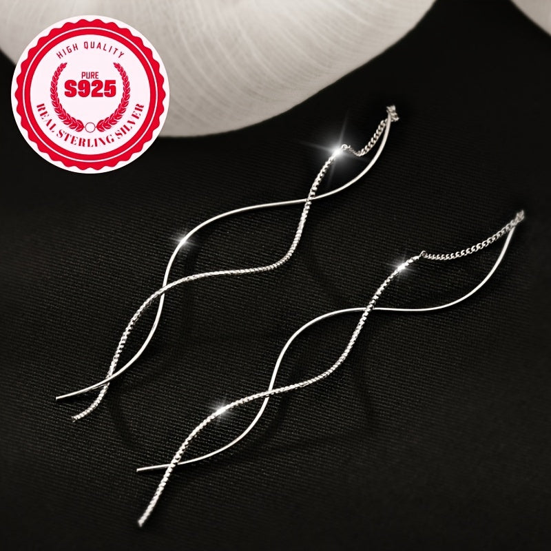 Women's Drop Earrings S925 Sterling Silver Hypoallergenic Wave Style 1.2g