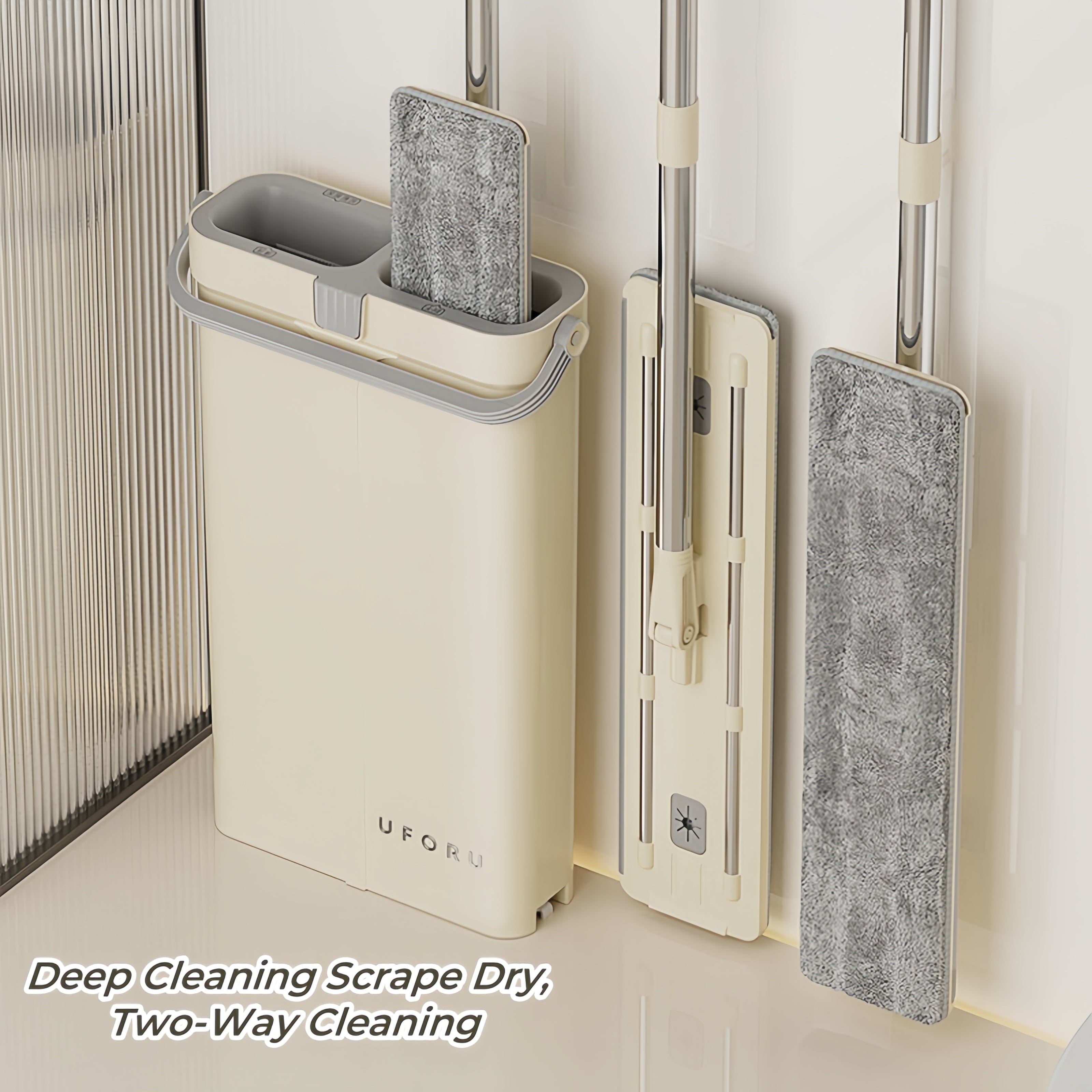 Qayta ishlatiladigan mikrotoʻlqinli yostiqlari bilan o'z-o'zini yuvadigan spreylash mop to'plami, ho'l va quruq polni tozalash uchun