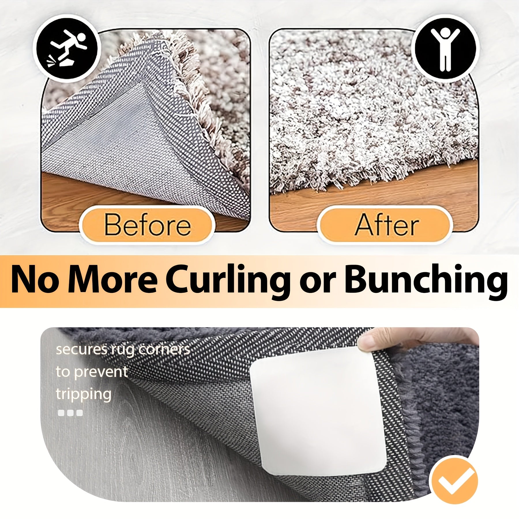 Set of 4/8 Anti-Slip Rug Gripper Pads 3.15x3.15 Inches for Hardwood Floors